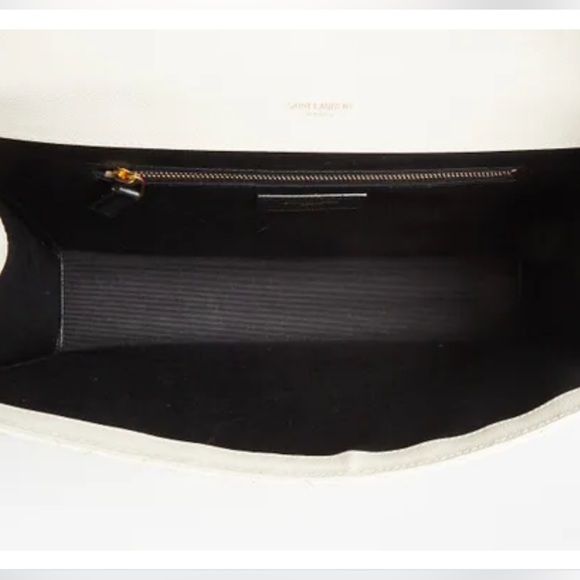 Sold -YSL- White Grained Leather Tri-Quilted Chevron Envelope Large Flap Bag - Picture 4 of 11